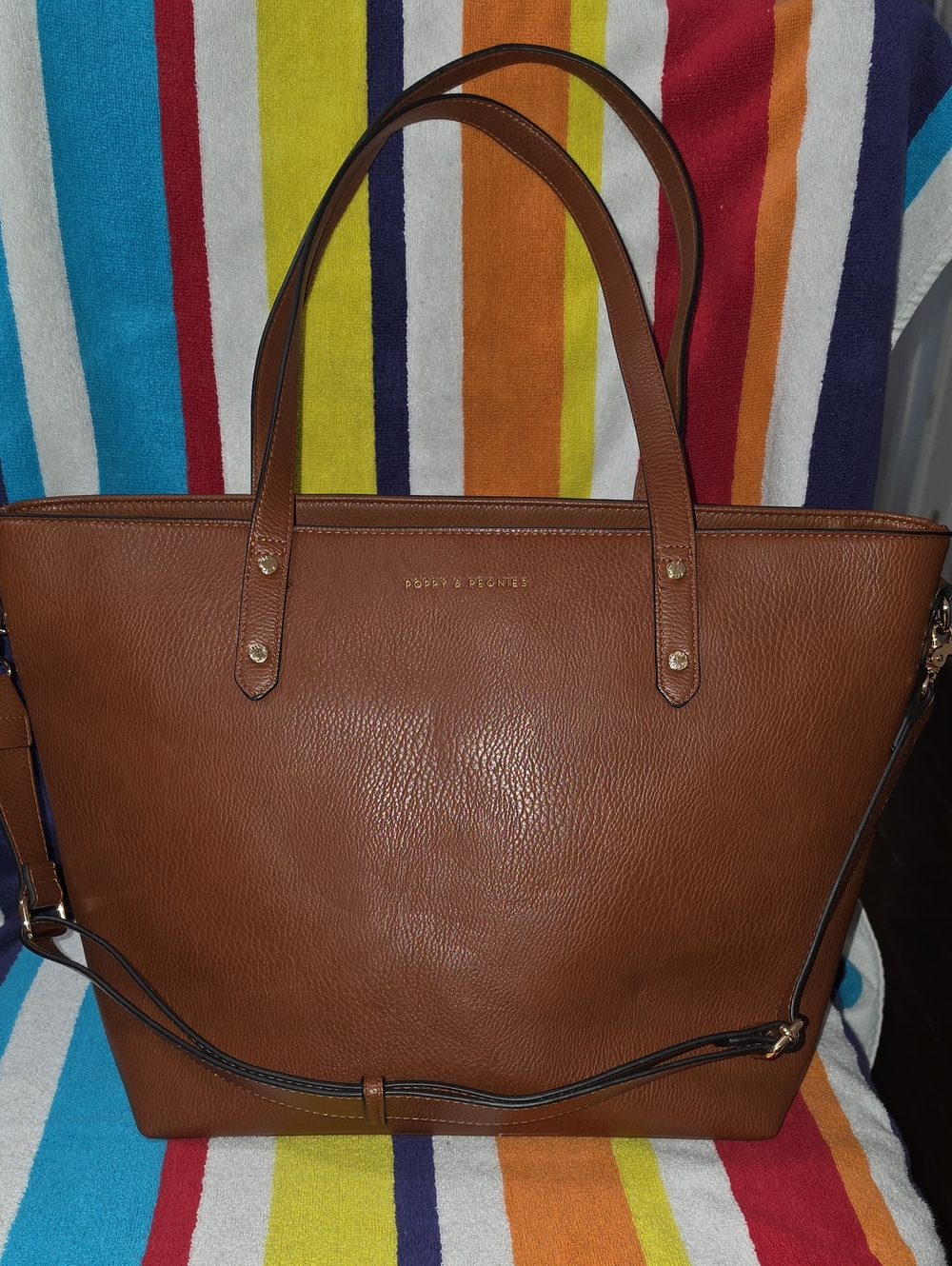 Poppy & Peonies Go-Getter Tote Chestnut with Pink Interior